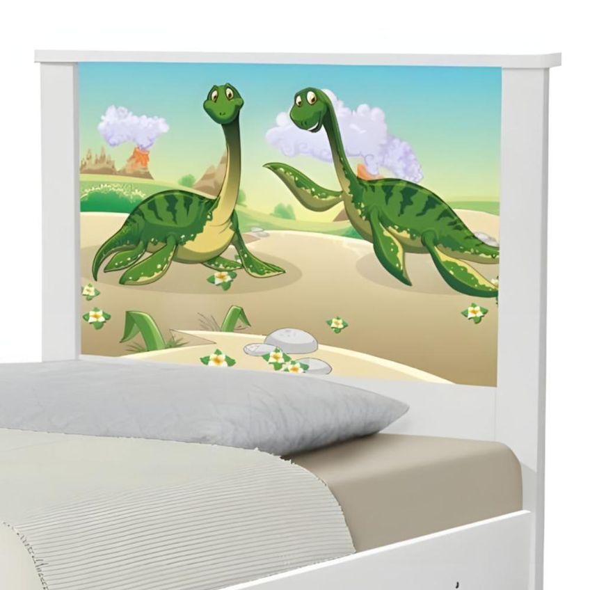 Bicama Juvenil Com Cama Auxiliar Solteiro Cabeceira Adesivada Dinossauros Irmãos Branco Casah - imagem 2