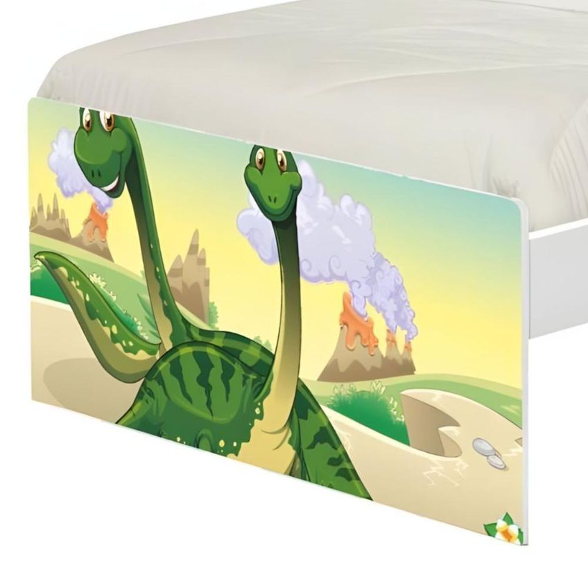 Bicama Juvenil Com Cama Auxiliar Solteiro Cabeceira Adesivada Dinossauros Irmãos Branco Casah - imagem 4