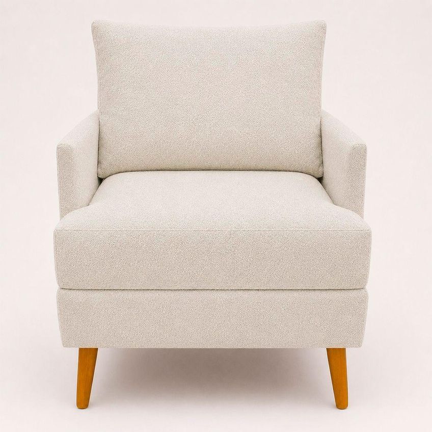 Poltrona Decorativa Serena Com Almofada Solta Bouclé Premium Bege Ammê Estofados - imagem 4