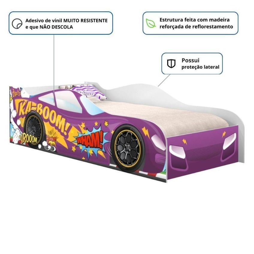 Cama Solteiro Infantil Cama Carro Kaboom Stylo MDF Roxo Casah - imagem 2