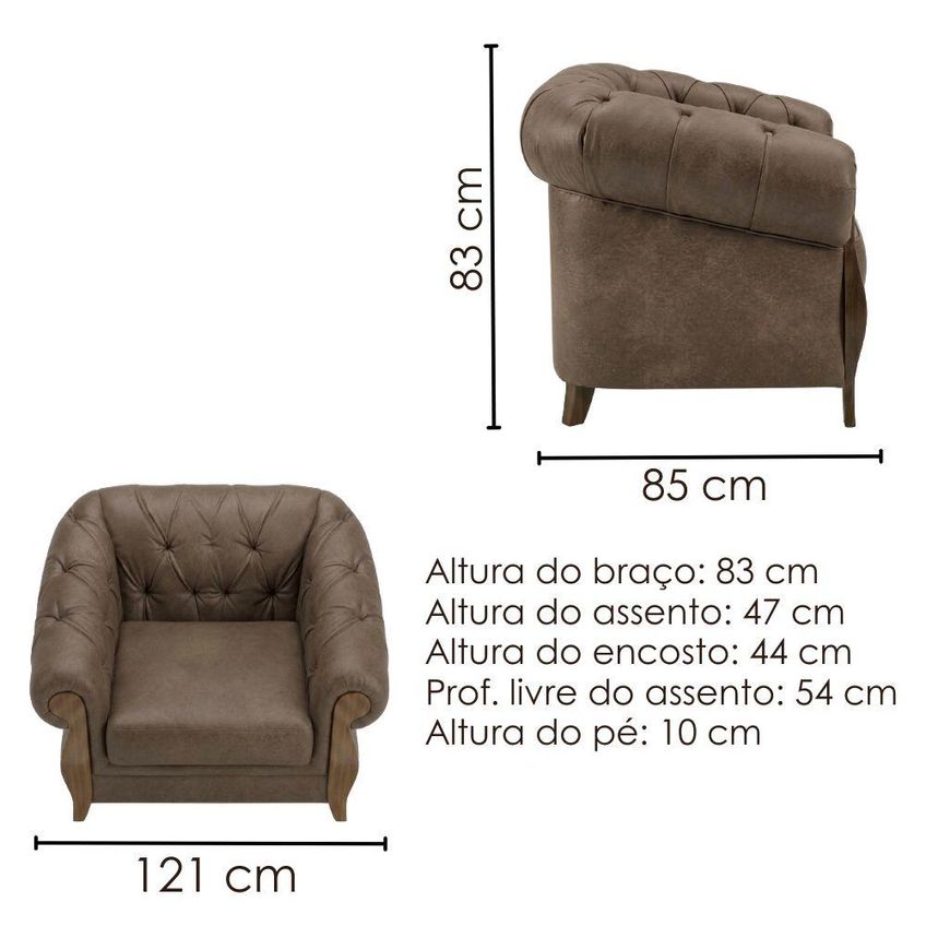 Poltrona Decorativa Capitone Milano Pés Madeira Courino TCS 729 Moll - imagem 3