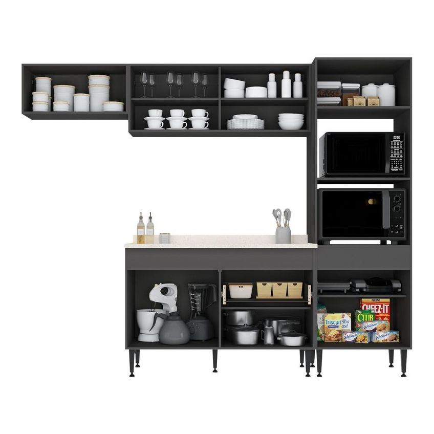 Cozinha Completa Milano 7 Portas 1 Gaveta Mdp-mdf 251,5cm Grafite E Creme Multimóveis - imagem 3