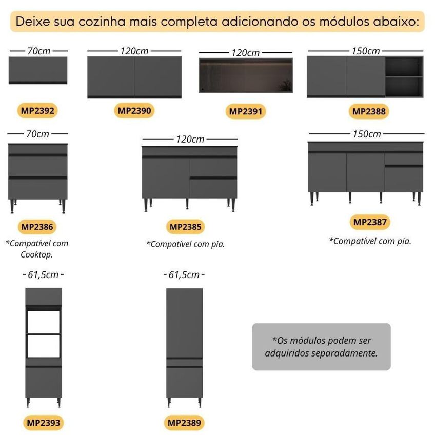 Cozinha Completa Milano 7 Portas 1 Gaveta Mdp-mdf 251,5cm Grafite E Creme Multimóveis - imagem 4