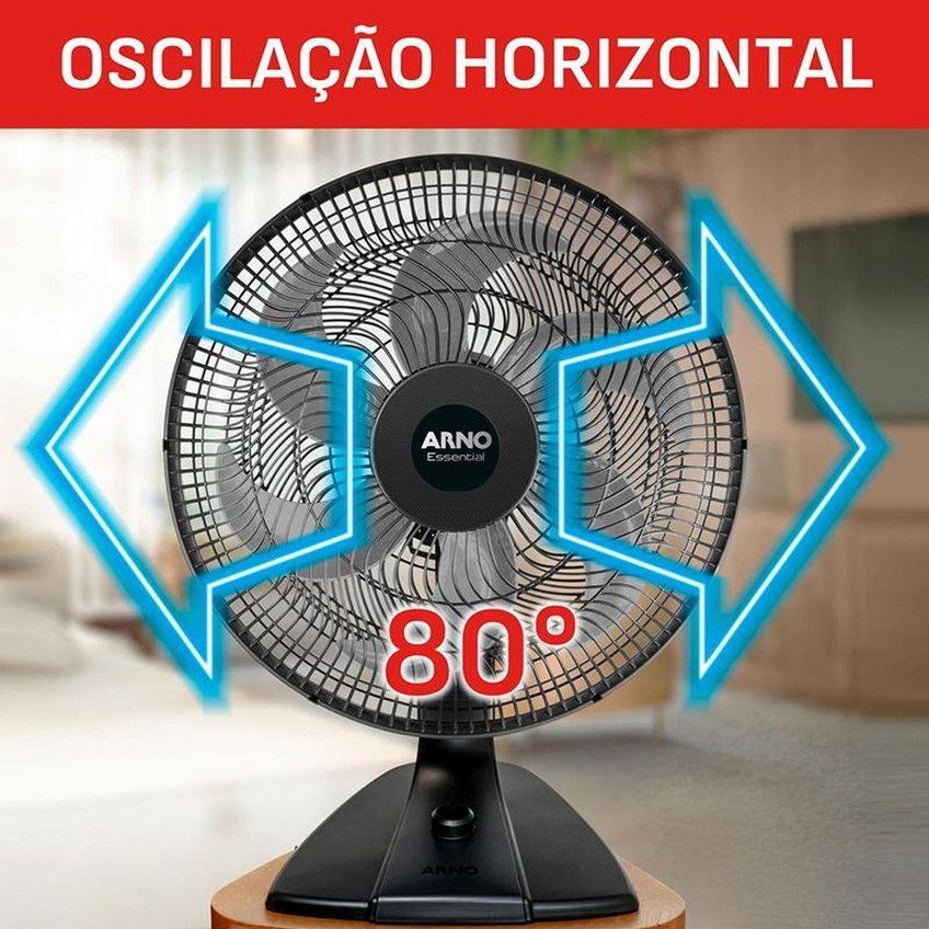 Ventilador De Mesa Arno 140w 6 Pás 3 Velocidades Vd2e Essential Preto Com Cinza 110v - imagem 3