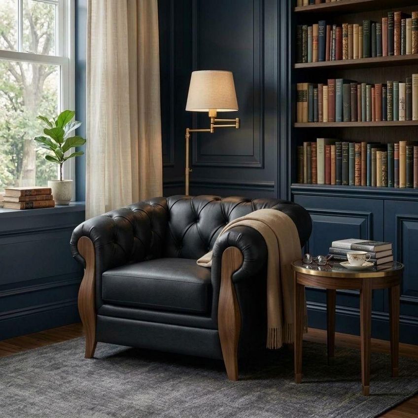 Poltrona Decorativa Capitone Milano Pés Madeira Courino TCS 724 Moll - imagem 5