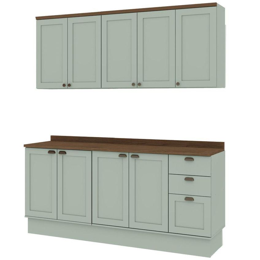 Cozinha Completa Iluminata 9 Portas 3 Gavetas MDF 200cm Verde Mint E Ébano - imagem 3
