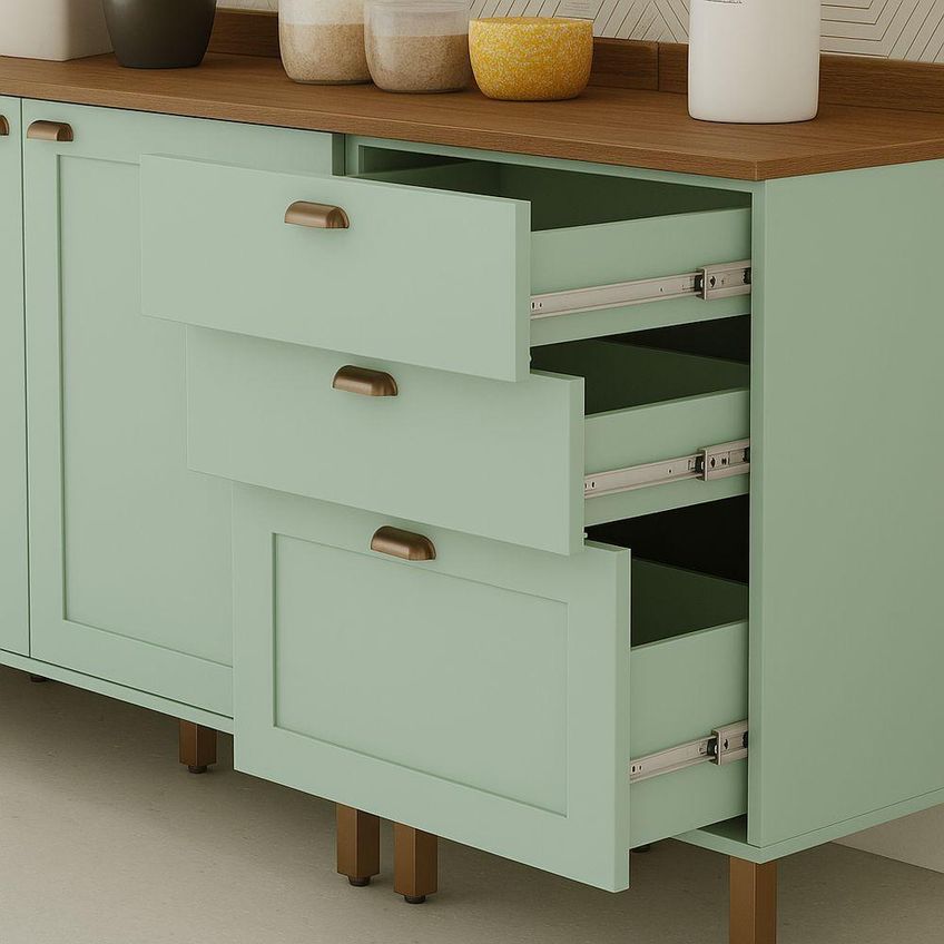 Cozinha Completa Iluminata 9 Portas 3 Gavetas MDF 200cm Verde Mint E Ébano - imagem 4