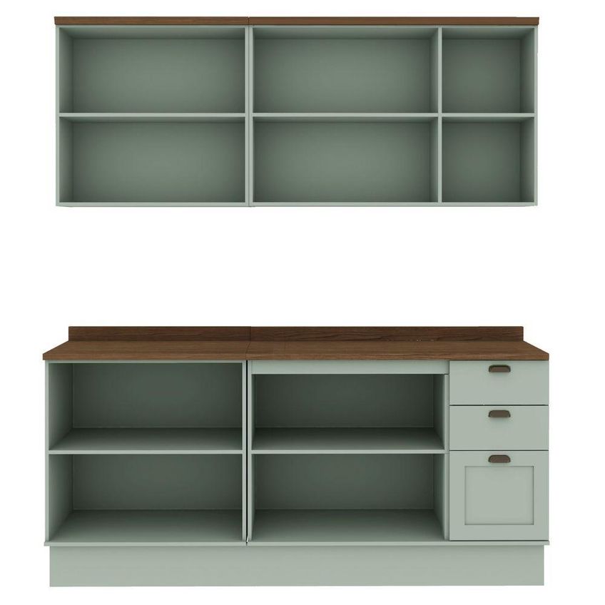 Cozinha Completa Iluminata 9 Portas 3 Gavetas MDF 200cm Verde Mint E Ébano - imagem 5