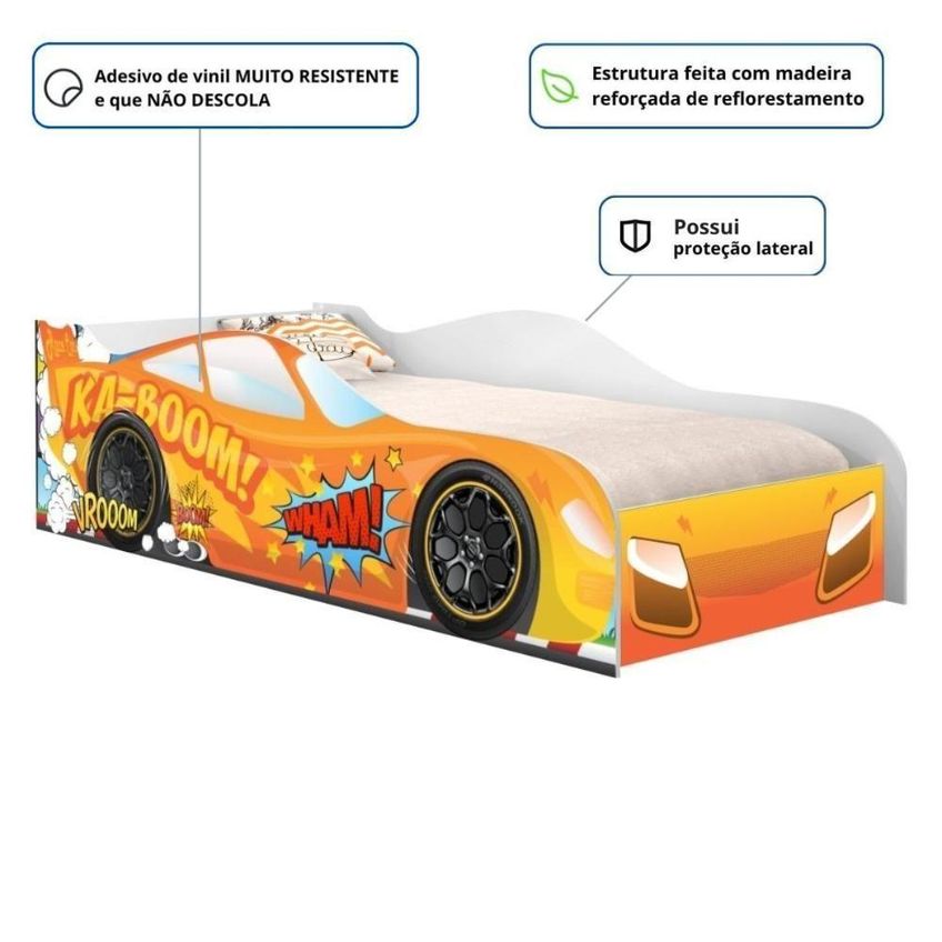 Cama Solteiro Infantil Cama Carro Kaboom Stylo MDF Laranja Casah - imagem 5