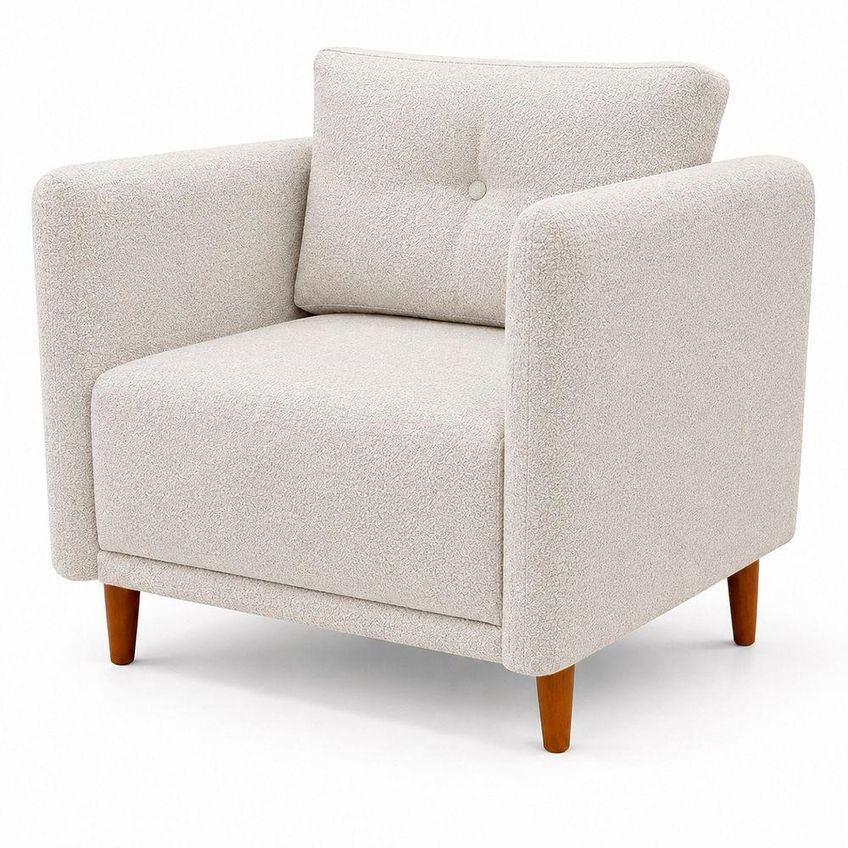 Poltrona Com Puff Aviv Verso Decorativa Tecido Bouclé Luxo Bege Clique & Decore - imagem 2