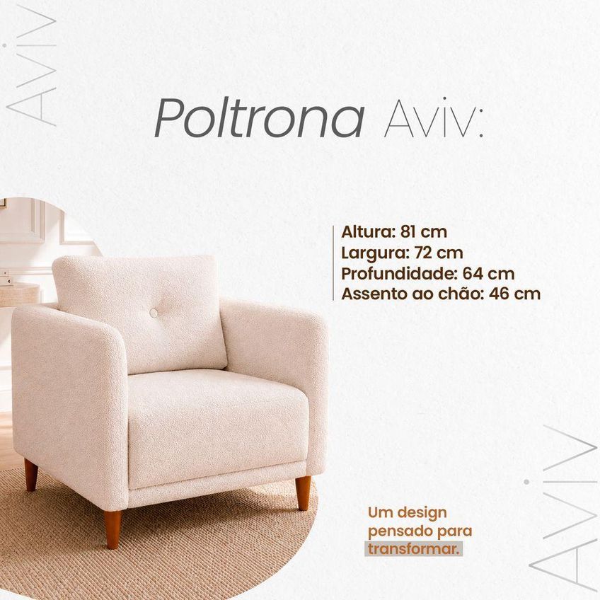 Poltrona Com Puff Aviv Verso Decorativa Tecido Bouclé Luxo Bege Clique & Decore - imagem 3
