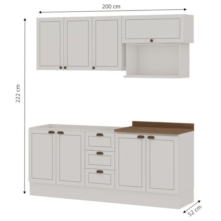 Cozinha Completa Americana 8 Portas 3 Gavetas MDF 200cm Branco Com Rodapé - imagem 2