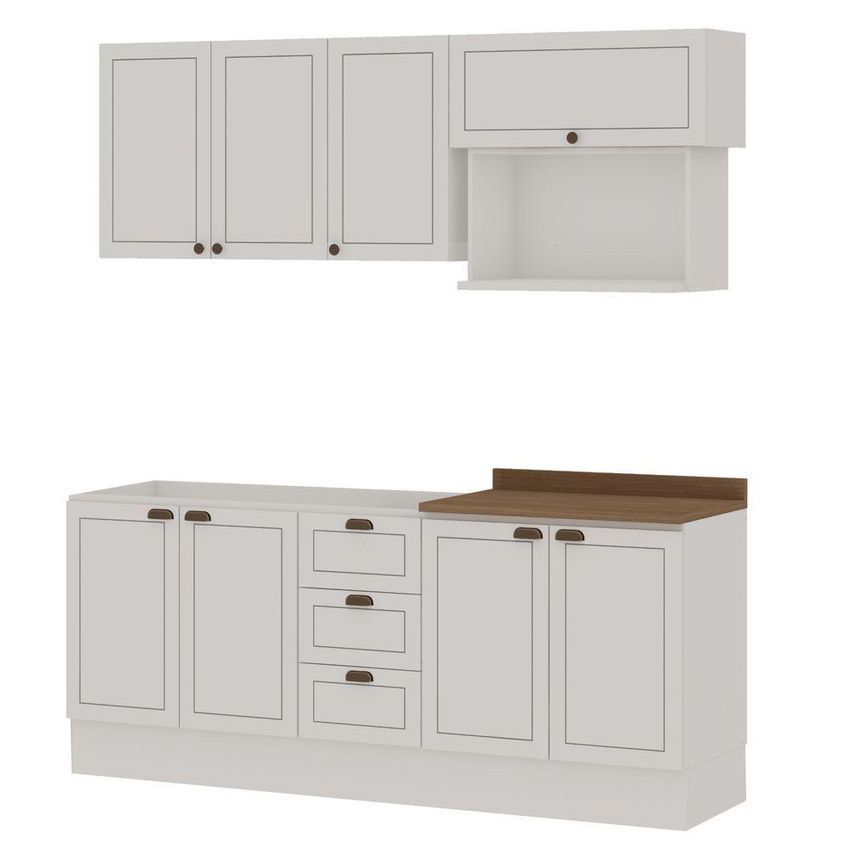 Cozinha Completa Americana 8 Portas 3 Gavetas MDF 200cm Branco Com Rodapé - imagem 4