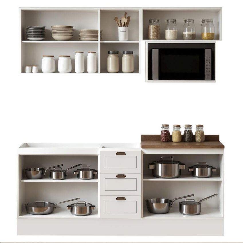 Cozinha Completa Americana 8 Portas 3 Gavetas MDF 200cm Branco Com Rodapé - imagem 5