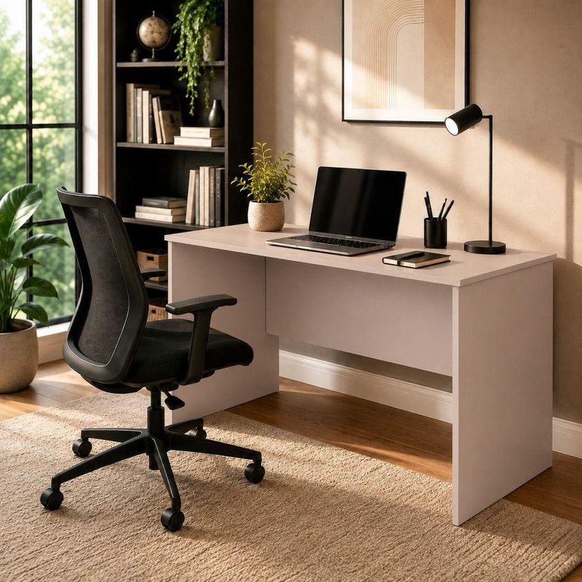 Escrivaninha Retangular Arizona Moderno Sem Gavetas MDF 115cm Off White - imagem 3