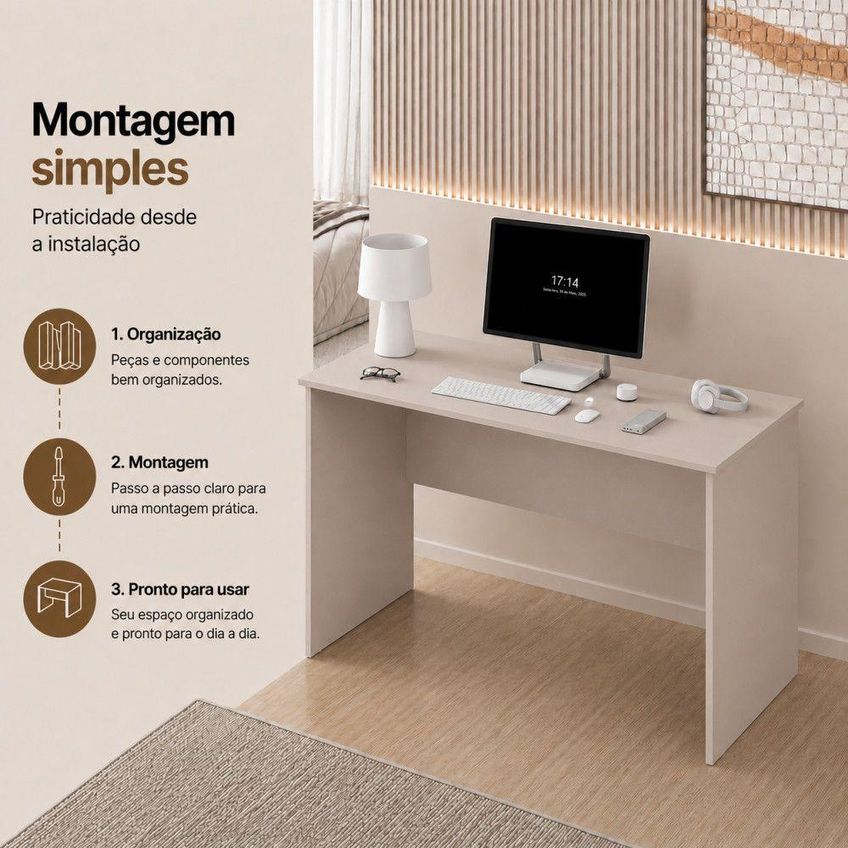Escrivaninha Retangular Arizona Moderno Sem Gavetas MDF 115cm Off White - imagem 4