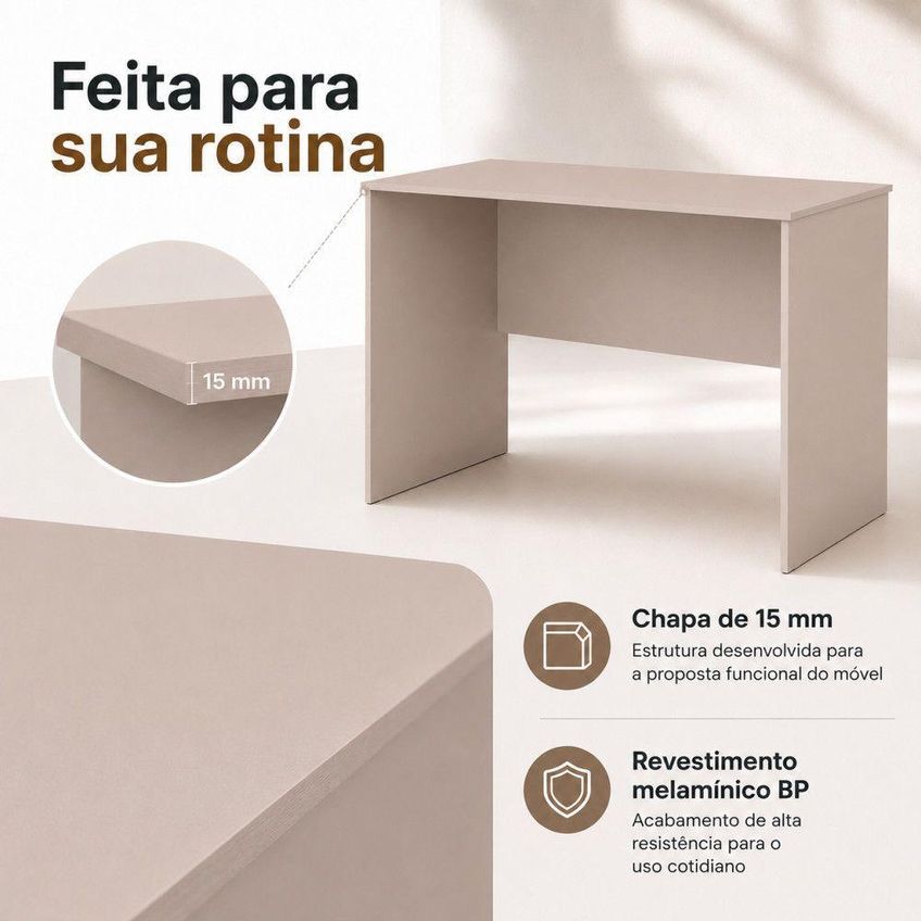 Escrivaninha Retangular Arizona Moderno Sem Gavetas MDF 115cm Off White - imagem 5