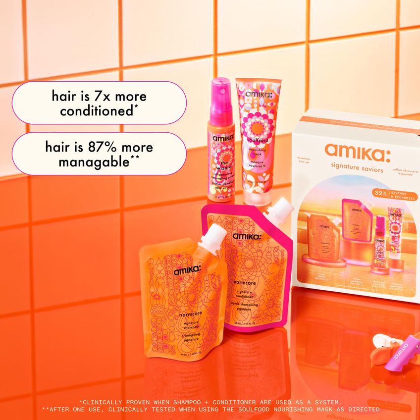 Conjunto Experimental Amika Signature Saviors Essential Com Shampoo, Condicionador, Máscara Capilar E Primer - imagem 3