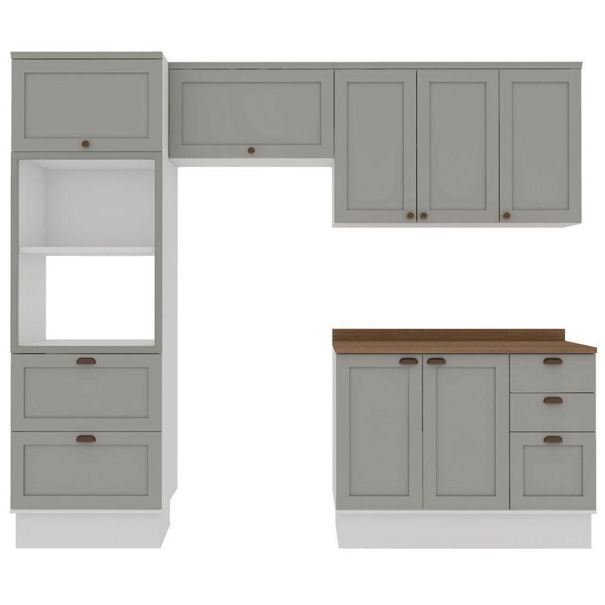Cozinha Compacta 4 Peças Iluminata 8 Portas 4 Gavetas Mdp Mdf 270cm Branco E Fendi - imagem 3