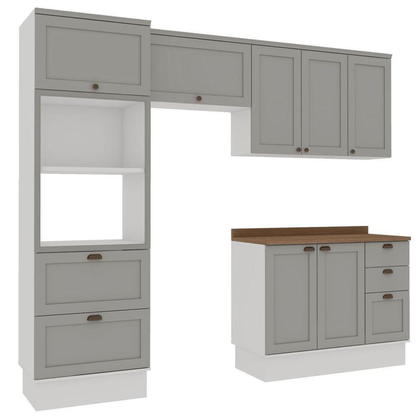 Cozinha Compacta 4 Peças Iluminata 8 Portas 4 Gavetas Mdp Mdf 270cm Branco E Fendi - imagem 4