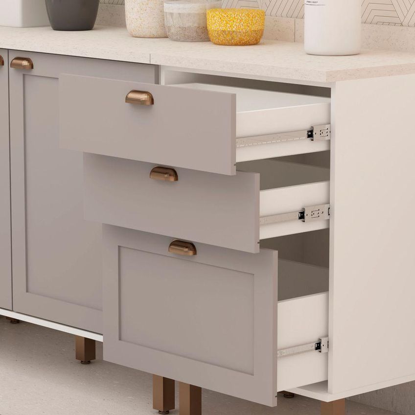 Cozinha Compacta 4 Peças Iluminata 8 Portas 4 Gavetas Mdp Mdf 270cm Branco E Fendi - imagem 5