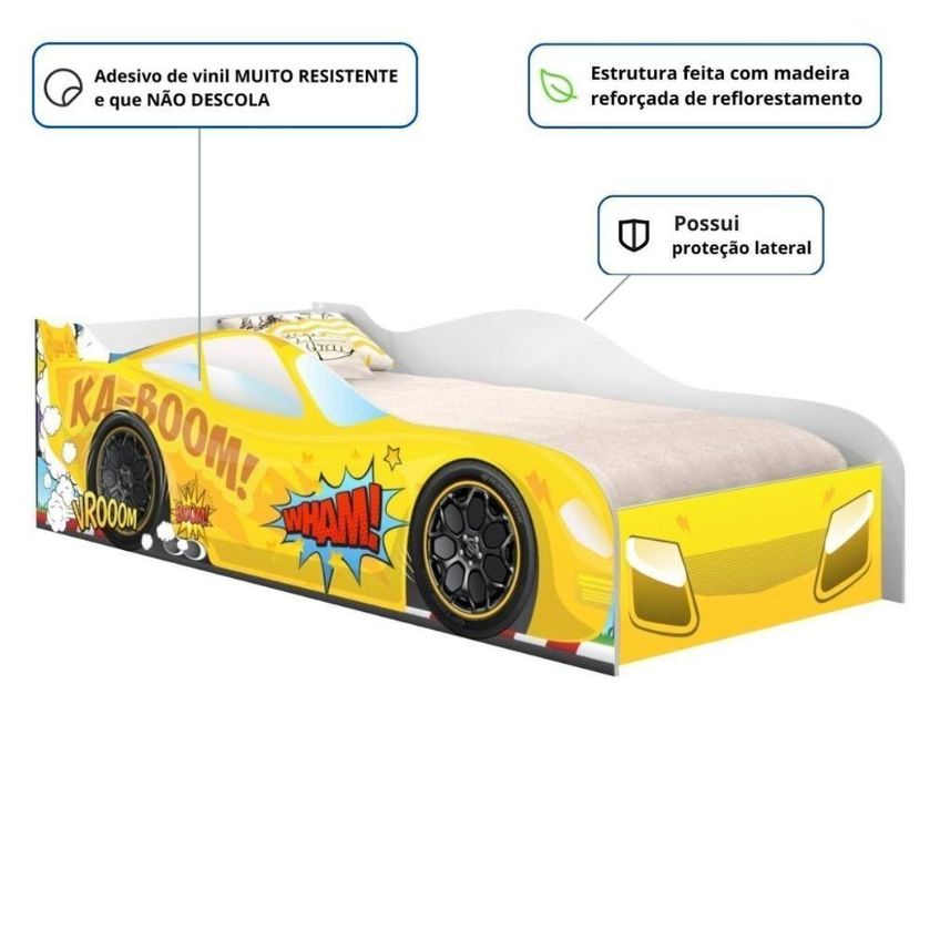 Cama Solteiro Infantil Carro Kaboom Stylo MDF Amarelo Casah - imagem 4