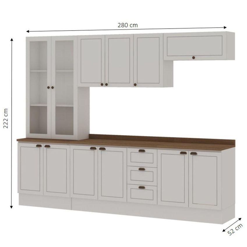 Cozinha Completa 5 Peças Americana 12 Portas 3 Gavetas MDF 280cm Branco Com Ébano Genialflex Móveis - imagem 4