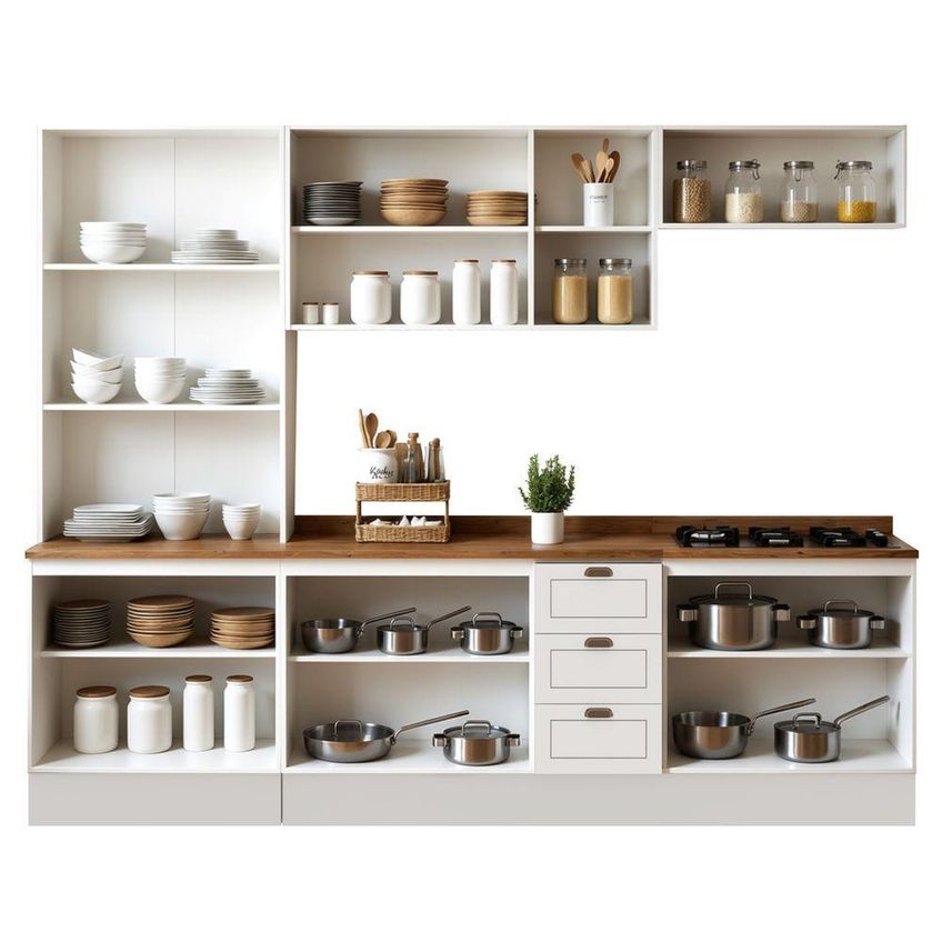 Cozinha Completa 5 Peças Americana 12 Portas 3 Gavetas MDF 280cm Branco Com Ébano Genialflex Móveis - imagem 5
