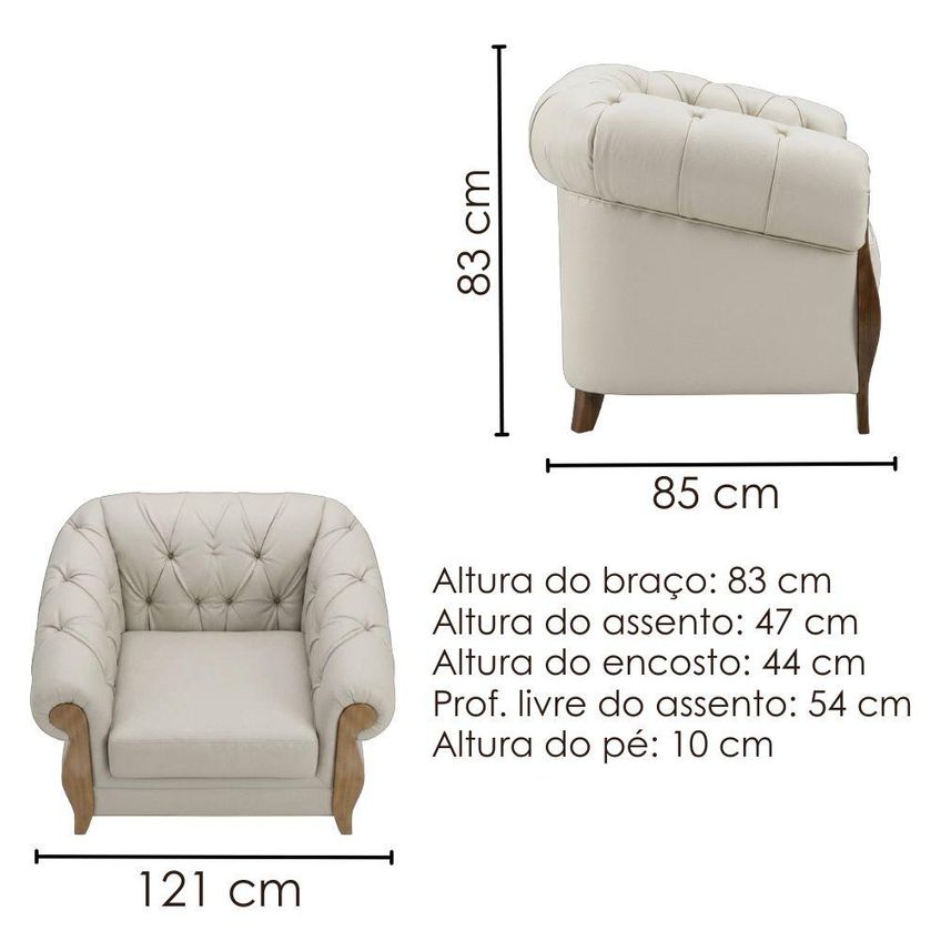 Poltrona Decorativa Capitone Milano Pé Madeira Courino TCS 725 Moll - imagem 3