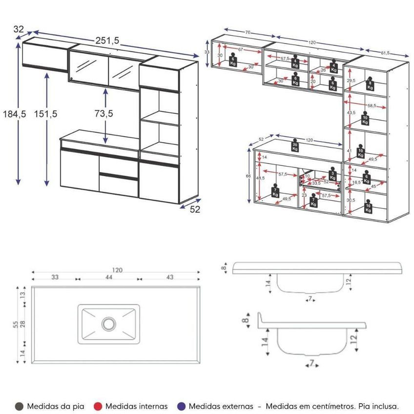 Cozinha Completa Milano 7 Portas 1 Gaveta Mdp-mdf 251,5cm Grafite E Creme Multimóveis - imagem 3