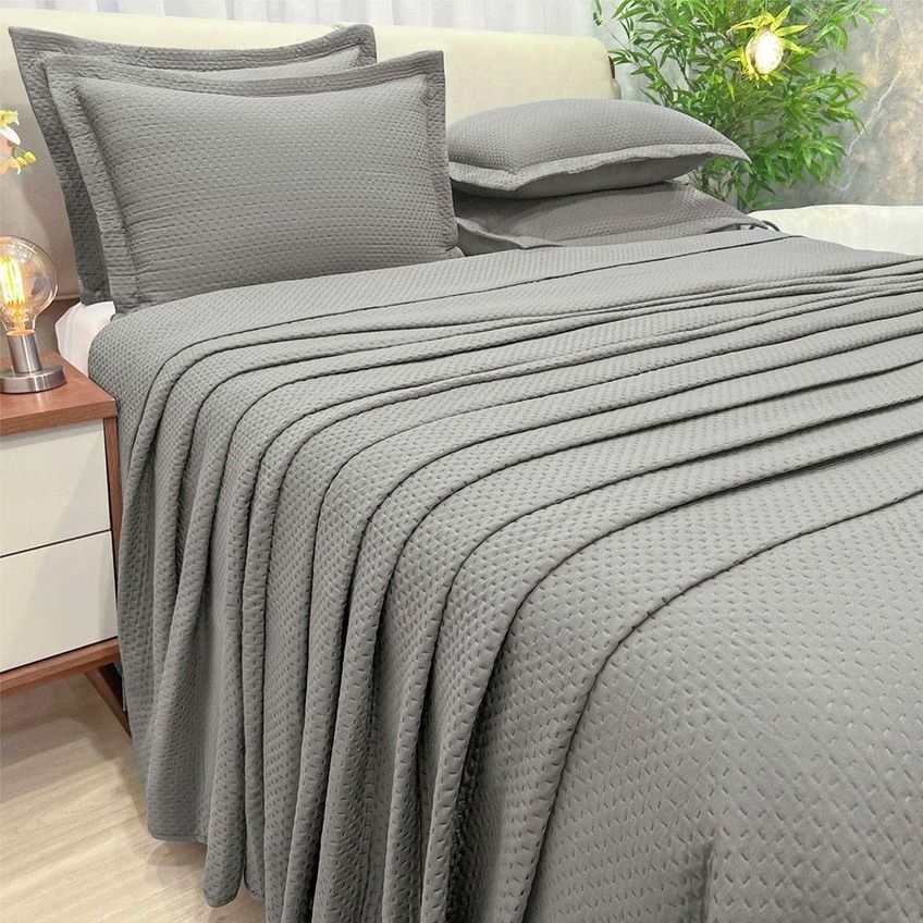 Cobre Leito Colcha Inspiração King 3 Peças 100% Poliéster Microfibra Cinza Casa Show Enxovais - imagem 2