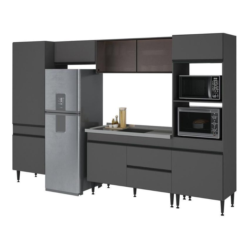 Armário De Cozinha Modulada Completa 9 Portas 1 Gaveta MDP-MDF 313cm Grafite Multimóveis - imagem 3