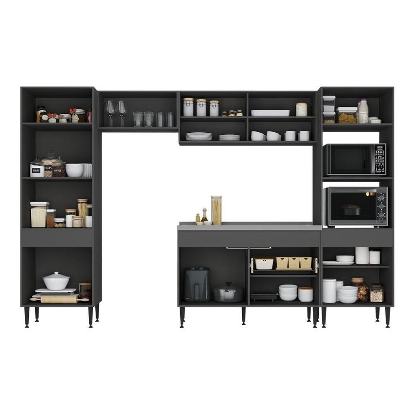 Armário De Cozinha Modulada Completa 9 Portas 1 Gaveta MDP-MDF 313cm Grafite Multimóveis - imagem 4