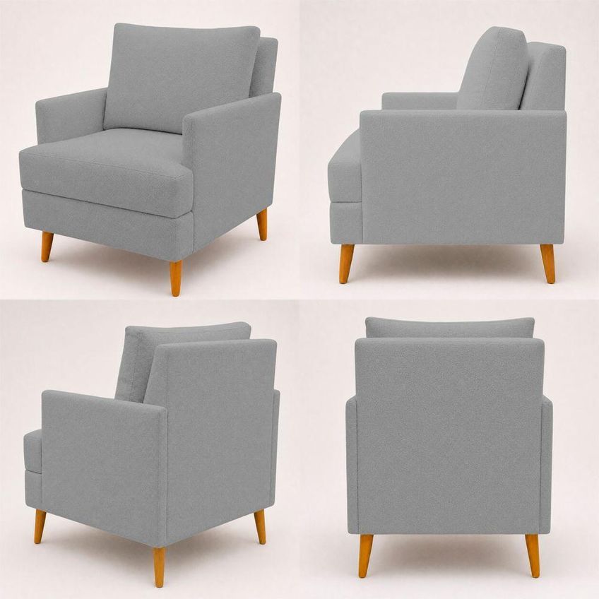 Poltrona Decorativa Serena Com Almofada Solta Bouclé Premium Confortável Bege Ammê Estofados - imagem 3
