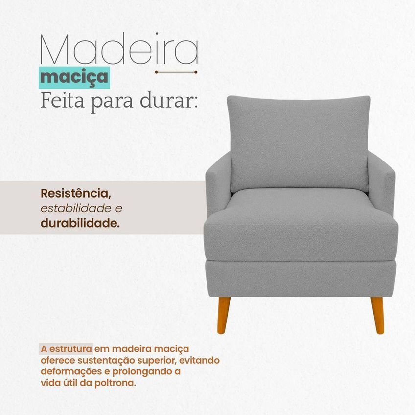 Poltrona Decorativa Serena Com Almofada Solta Bouclé Premium Confortável Bege Ammê Estofados - imagem 4