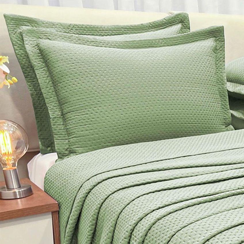 Cobre Leito Colcha Inspiração Casal 3 Peças 100% Poliéster Microfibra Macio Bege E Menta Casa Show - imagem 2