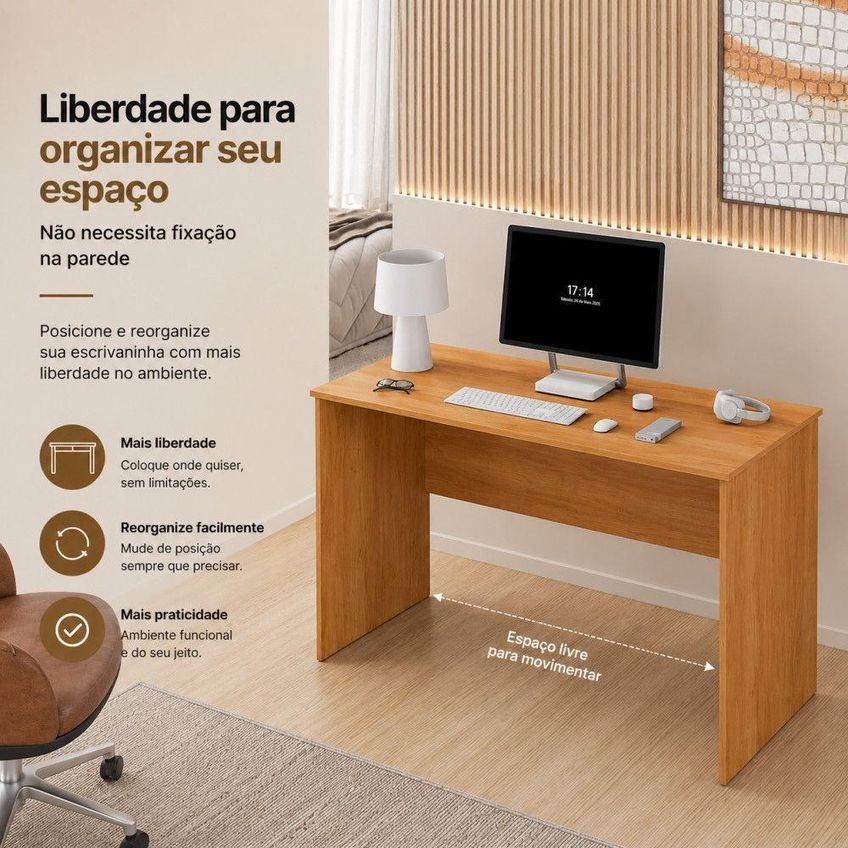 Escrivaninha Retangular Arizona Moderno MDF 115cm Cinza Benetil Móveis - imagem 3