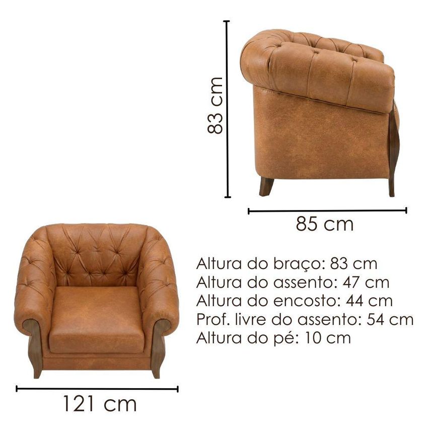 Poltrona Decorativa Capitone Milano Pés Madeira Courino TCS 727 Moll - imagem 3
