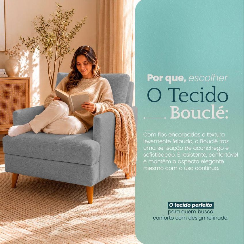 Kit 2 Poltronas Decorativas Serena Bouclé Premium Pés Palito Café Ammê Estofados - imagem 5