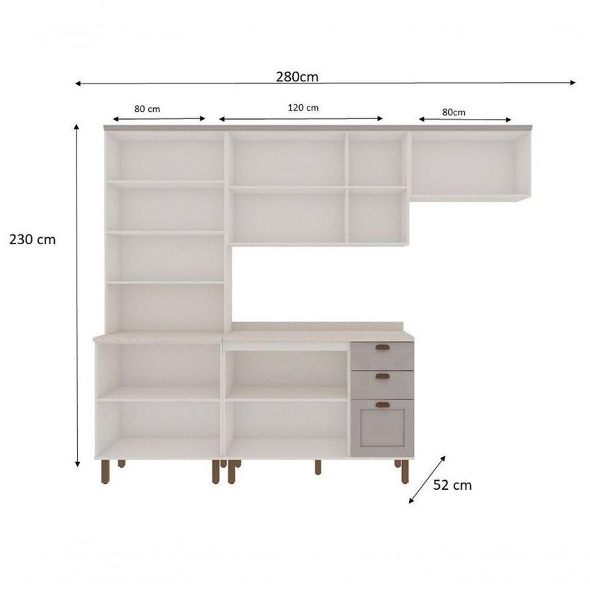 Cozinha Completa Iluminata 10 Portas 3 Gavetas MDF 280cm Branco Fendi Genialflex Móveis - imagem 2