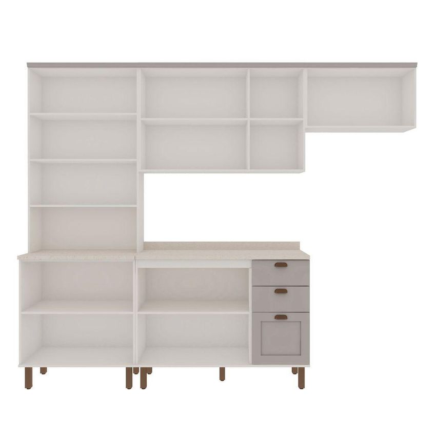 Cozinha Completa Iluminata 10 Portas 3 Gavetas MDF 280cm Branco Fendi Genialflex Móveis - imagem 4