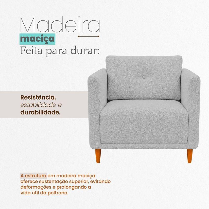 Kit Poltrona Aviv Com Puff Verso Para Sala Escritório Luxo Tecido Bouclé Bege Clique & Decore - imagem 5