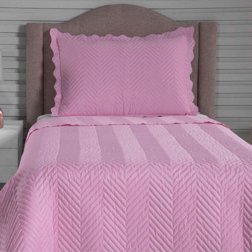 Cobre Leito Colcha Sensação Solteiro 2 Peças 100% Poliéster Matelassê Reversível Rosa Casa Show - imagem 2