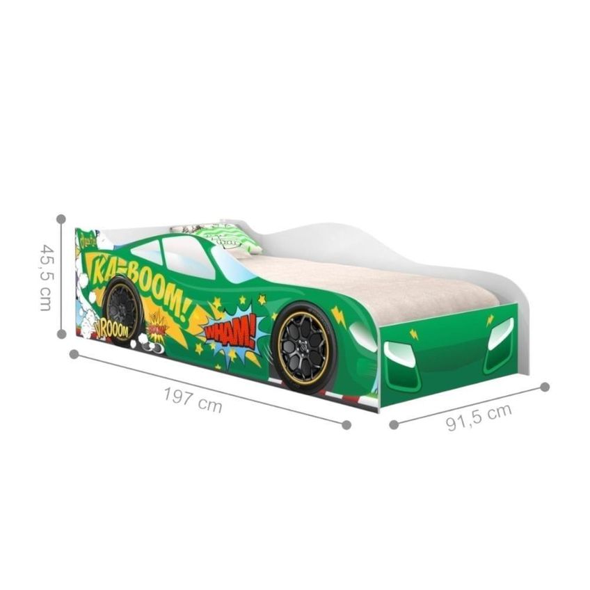 Cama Carro Solteiro Kaboom Stylo Com Bordas Arredondadas MDF Verde Casah - imagem 4
