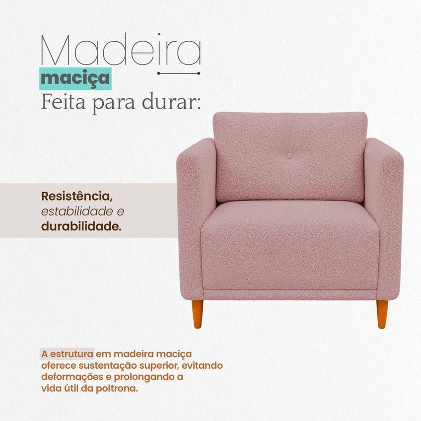 Poltrona Com Puff Aviv Verso Decorativa Luxo Tecido Bouclé Conforto Clique & Decore - imagem 4
