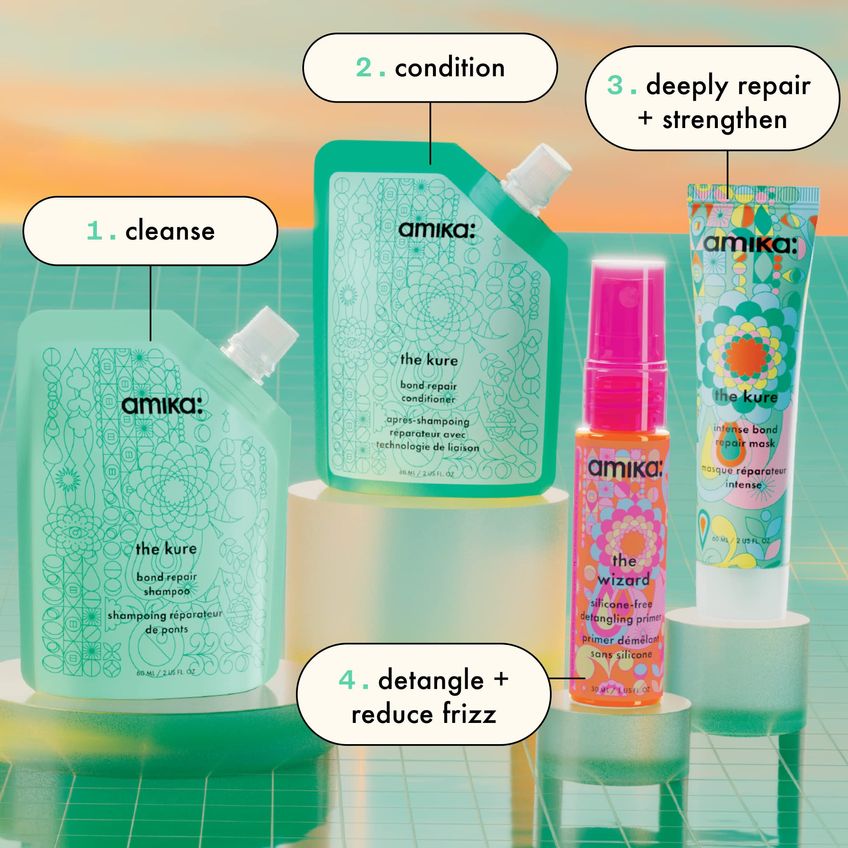 Conjunto De Teste De Rotina Capilar Amika Rescue Team Com Shampoo, Condicionador, Máscara E Primer - imagem 3