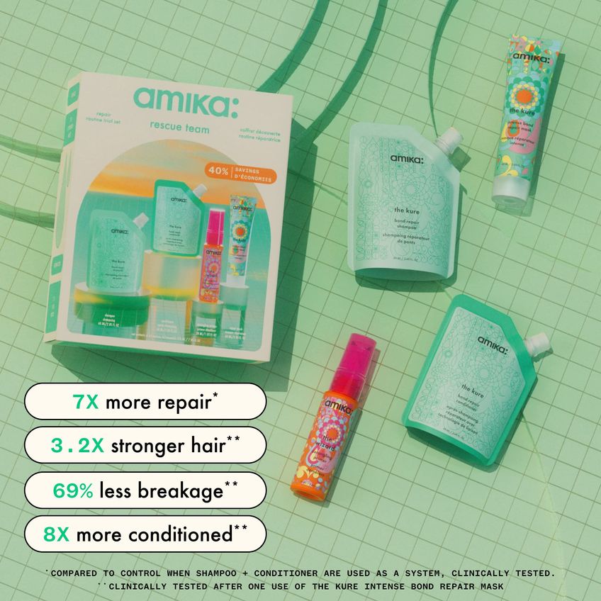 Conjunto De Teste De Rotina Capilar Amika Rescue Team Com Shampoo, Condicionador, Máscara E Primer - imagem 4