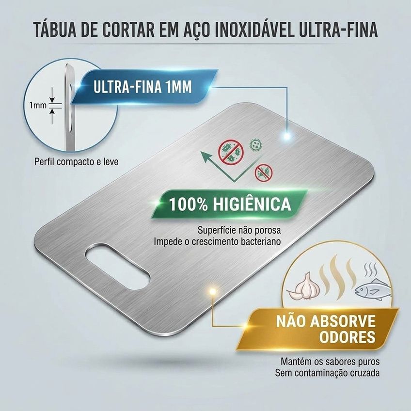 Tábua De Corte Em Aço Inox 29x20cm Higiênica Para Cozinha - imagem 2