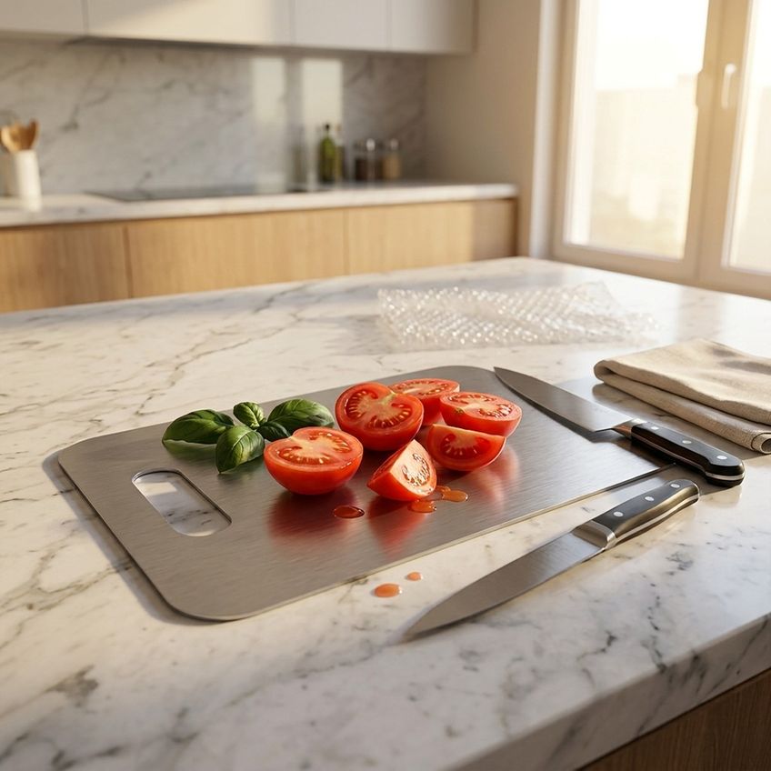 Tábua De Corte Em Aço Inox 29x20cm Higiênica Para Cozinha - imagem 5