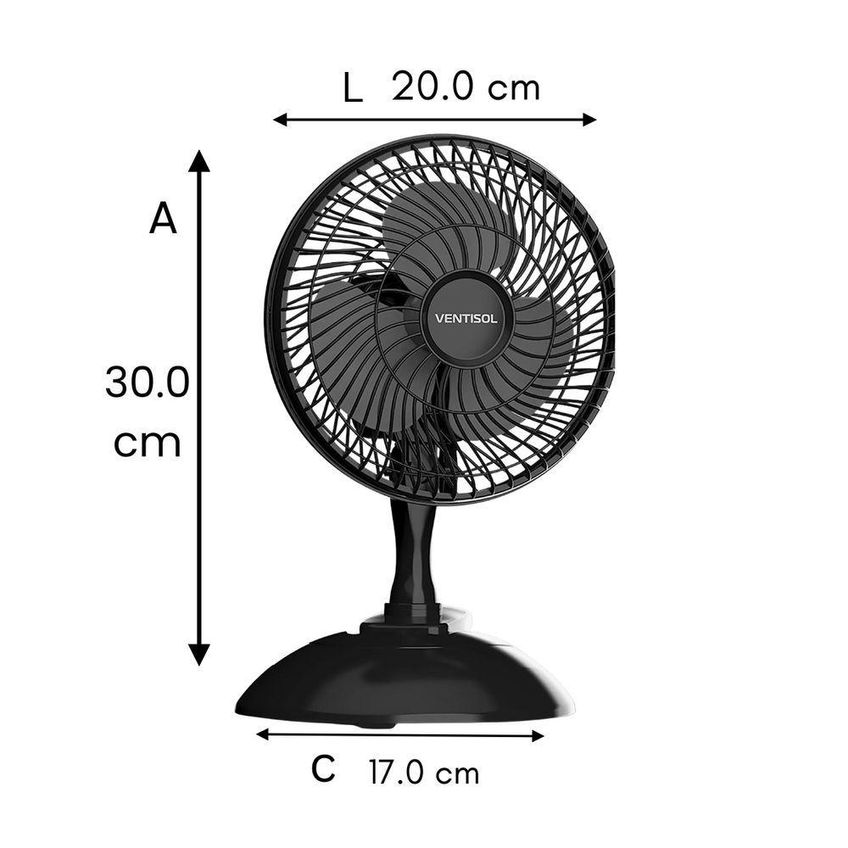Mini Ventilador Ventisol 3 Velocidades 20cm 3 Pás Preto 220v - imagem 2